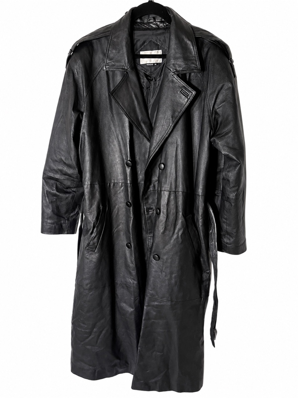 Classic Vintage Black Leather Trench Coat